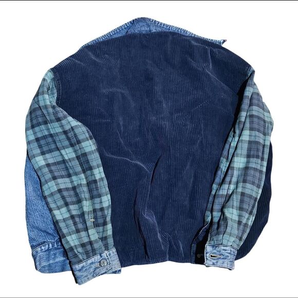 90s grunge indie sleaze denim plaid corduroy jacket - Picture 2 of 5
